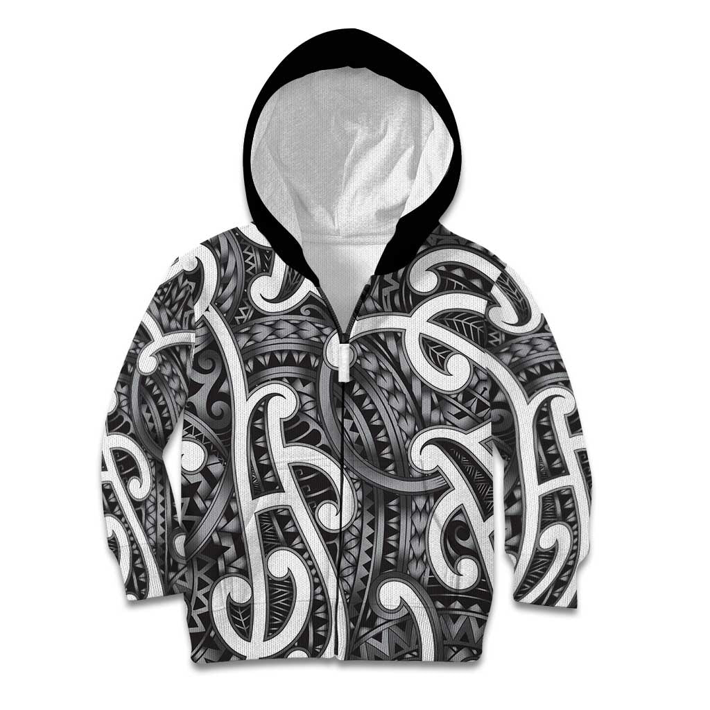 Aotearoa Maori Kowhaiwhai Kid Hoodie Kiwikiwi Puhoro and Patiki LT9 Zip Hoodie Grey - Polynesian Pride
