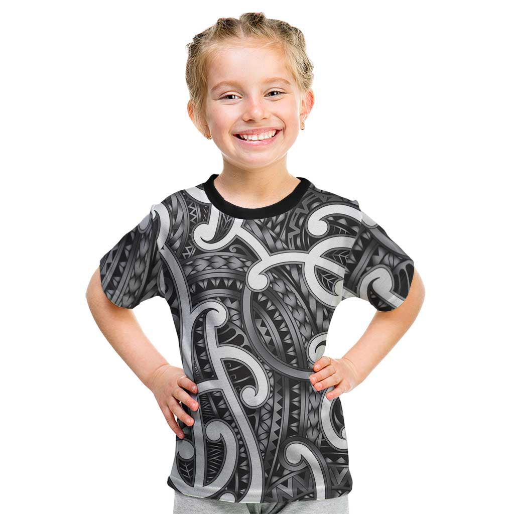 Aotearoa Maori Kowhaiwhai Kid T Shirt Kiwikiwi Puhoro and Patiki LT9 Grey - Polynesian Pride
