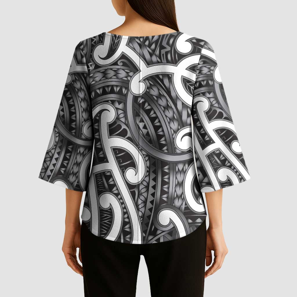Aotearoa Maori Kowhaiwhai Kimono Sleeve Blouse Kiwikiwi Puhoro and Patiki