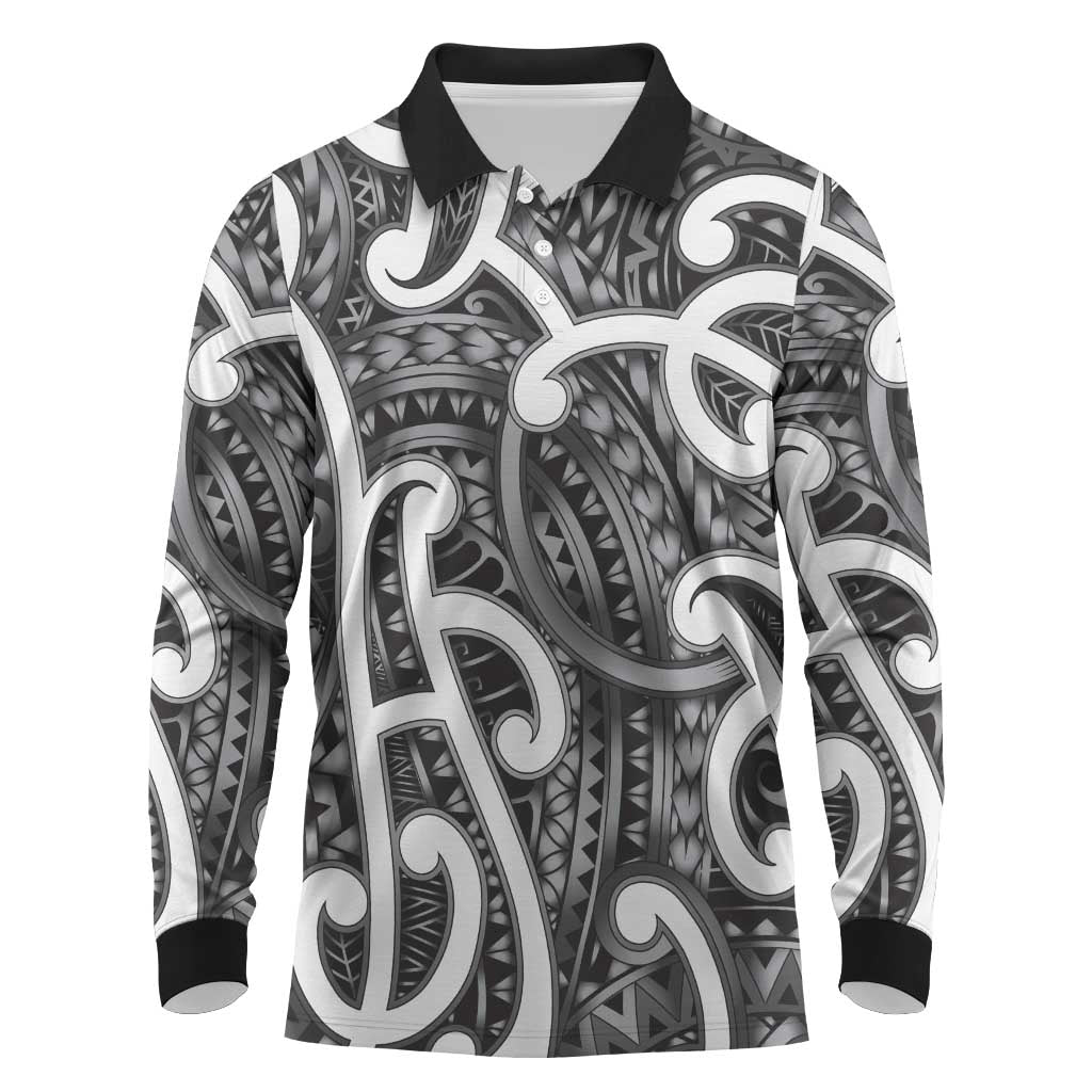 Aotearoa Maori Kowhaiwhai Long Sleeve Polo Shirt Kiwikiwi Puhoro and Patiki