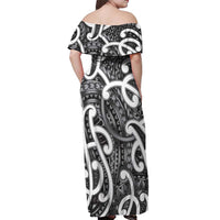 Aotearoa Maori Kowhaiwhai Off Shoulder Maxi Dress Kiwikiwi Puhoro and Patiki LT9 - Polynesian Pride