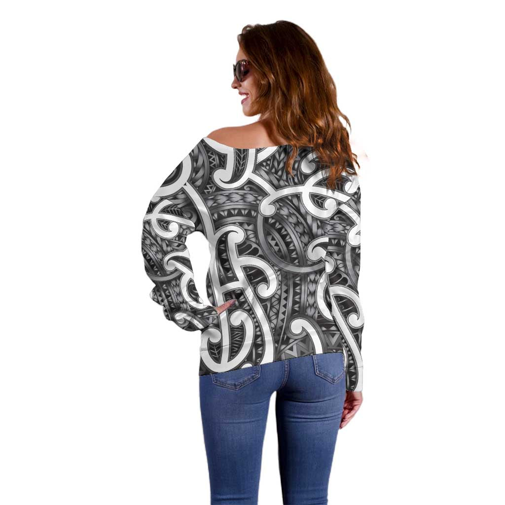 Aotearoa Maori Kowhaiwhai Off Shoulder Sweater Kiwikiwi Puhoro and Patiki