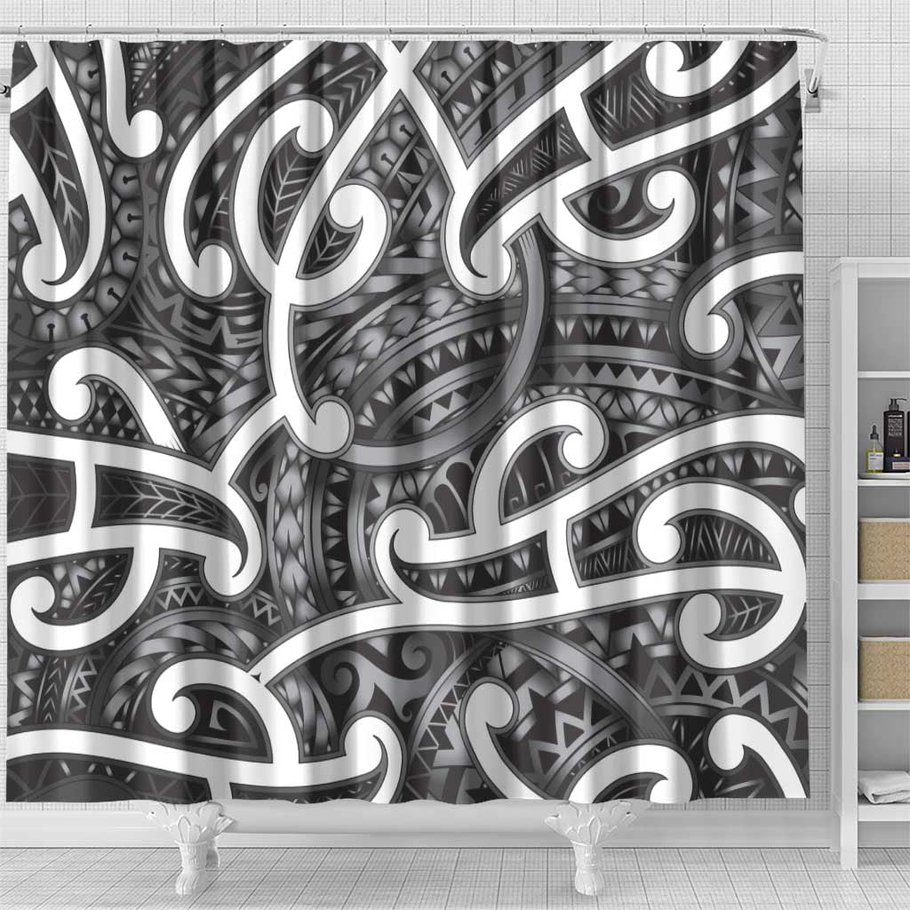 Aotearoa Maori Kowhaiwhai Shower Curtain Kiwikiwi Puhoro and Patiki