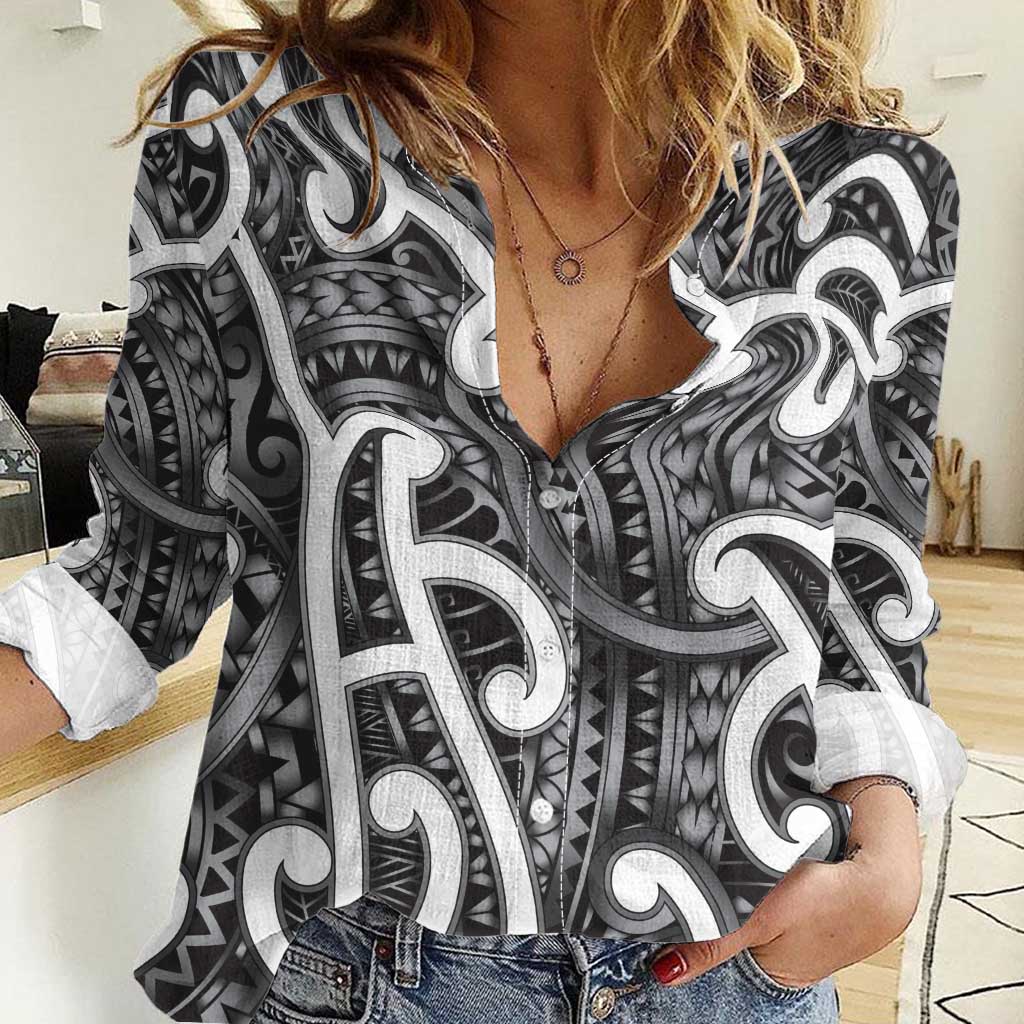 Aotearoa Maori Kowhaiwhai Women Casual Shirt Kiwikiwi Puhoro and Patiki LT9 Female Grey - Polynesian Pride