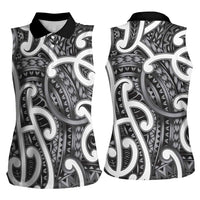 Aotearoa Maori Kowhaiwhai Women Sleeveless Polo Shirt Kiwikiwi Puhoro and Patiki
