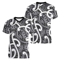 Aotearoa Maori Kowhaiwhai Women V-Neck T-Shirt Kiwikiwi Puhoro and Patiki