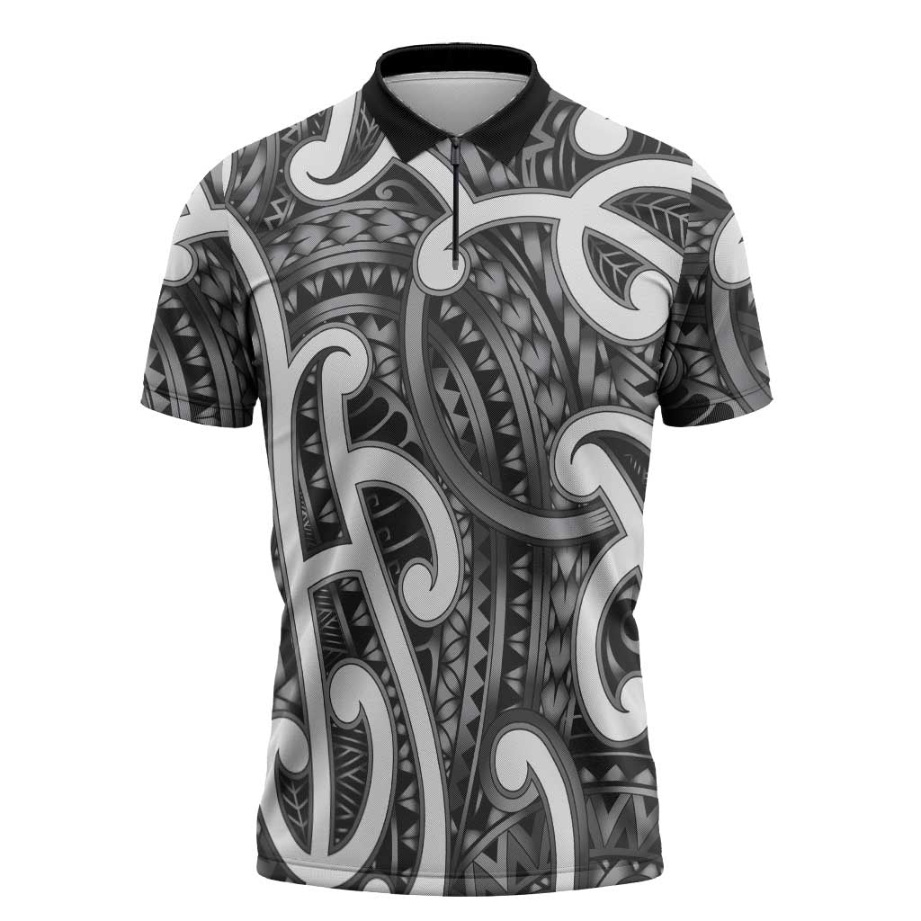 Aotearoa Maori Kowhaiwhai Zipper Polo Shirt Kiwikiwi Puhoro and Patiki