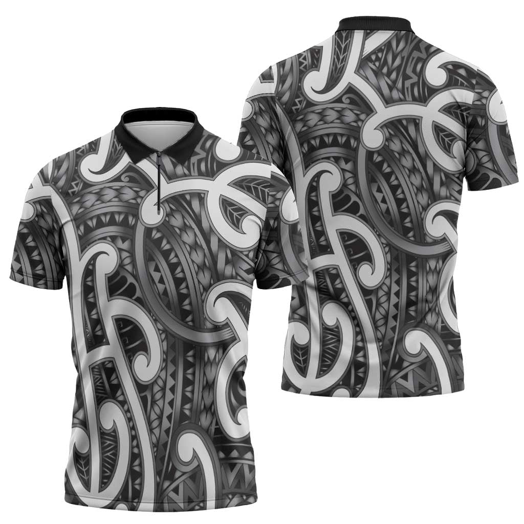 Aotearoa Maori Kowhaiwhai Zipper Polo Shirt Kiwikiwi Puhoro and Patiki