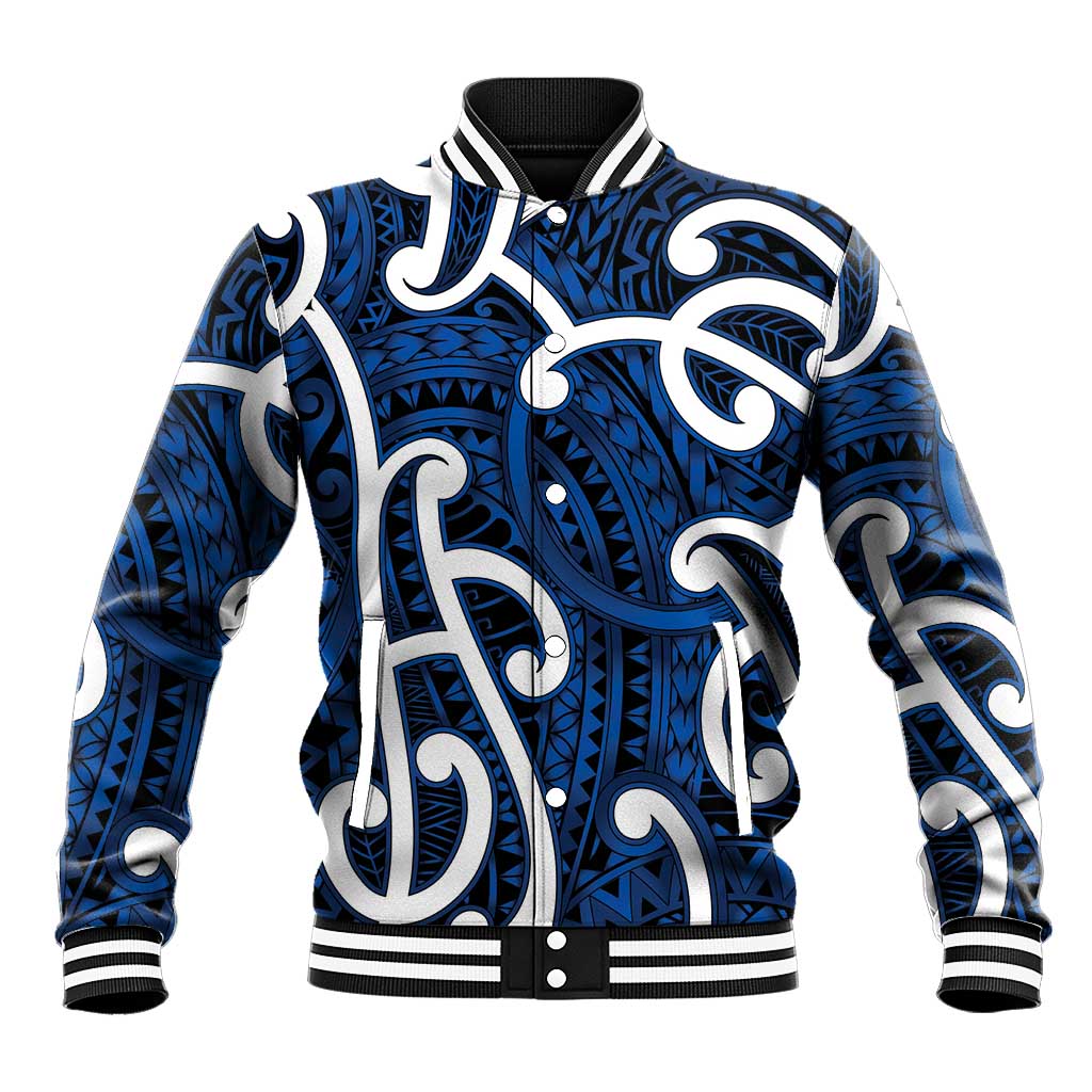 Aotearoa Maori Kowhaiwhai Baseball Jacket Kikorangi Puhoro and Patiki LT9 Unisex Blue - Polynesian Pride