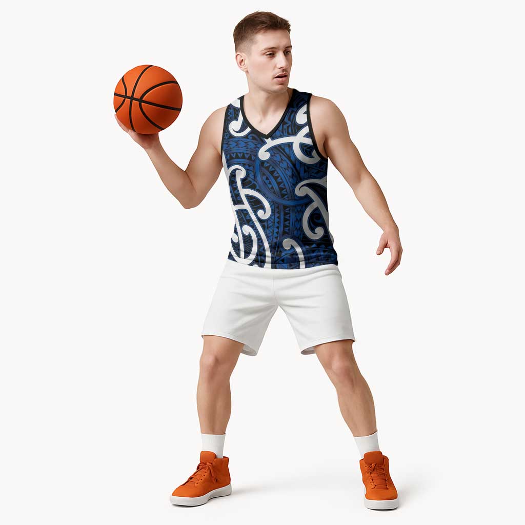 Aotearoa Maori Kowhaiwhai Basketball Jersey Kikorangi Puhoro and Patiki