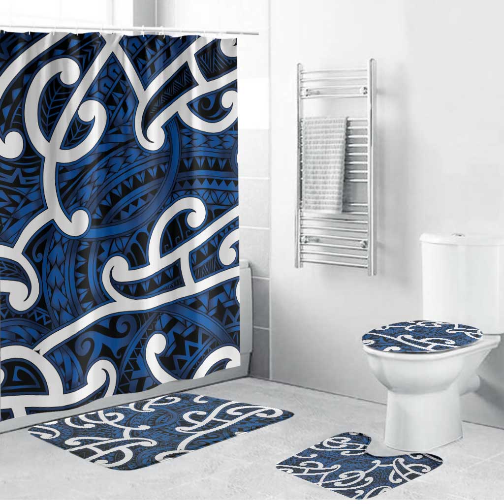 Aotearoa Maori Kowhaiwhai Bathroom Set Kikorangi Puhoro and Patiki LT9 Bathroom Set (4 pcs) Blue - Polynesian Pride