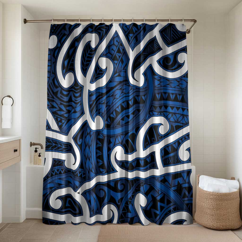 Aotearoa Maori Kowhaiwhai Bathroom Set Kikorangi Puhoro and Patiki LT9 Shower Curtain Only Blue - Polynesian Pride