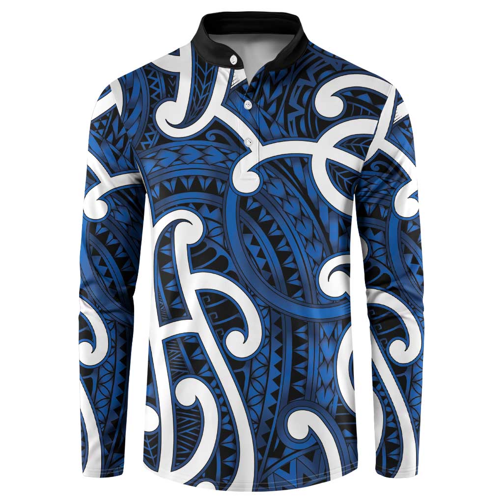 Aotearoa Maori Kowhaiwhai Button Sweatshirt Kikorangi Puhoro and Patiki LT9 Blue - Polynesian Pride
