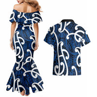 Aotearoa Maori Kowhaiwhai Couples Matching Mermaid Dress and Hawaiian Shirt Kikorangi Puhoro and Patiki LT9 - Polynesian Pride