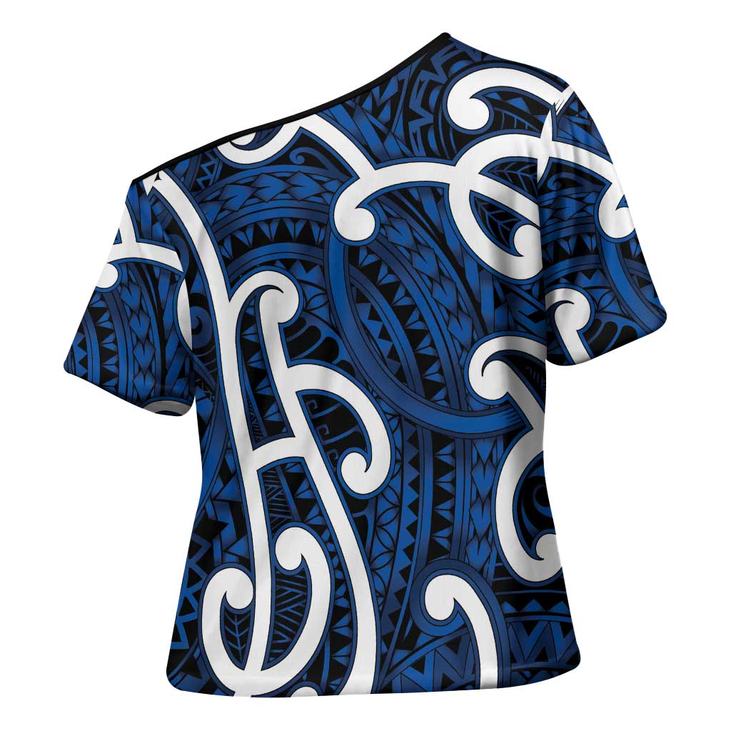 Aotearoa Maori Kowhaiwhai Cross Shoulder Shirt Kikorangi Puhoro and Patiki LT9 - Polynesian Pride