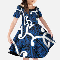 Aotearoa Maori Kowhaiwhai Family Matching Puletasi and Hawaiian Shirt Kikorangi Puhoro and Patiki LT9 Daughter's Dress Blue - Polynesian Pride