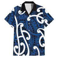 Aotearoa Maori Kowhaiwhai Family Matching Puletasi and Hawaiian Shirt Kikorangi Puhoro and Patiki LT9 Dad's Shirt - Short Sleeve Blue - Polynesian Pride
