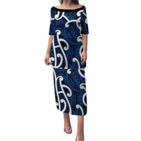 Aotearoa Maori Kowhaiwhai Family Matching Puletasi and Hawaiian Shirt Kikorangi Puhoro and Patiki LT9 Mom's Dress Blue - Polynesian Pride