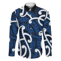 Aotearoa Maori Kowhaiwhai Family Matching Summer Maxi Dress and Hawaiian Shirt Kikorangi Puhoro and Patiki LT9 Dad's Shirt - Long Sleeve Blue - Polynesian Pride