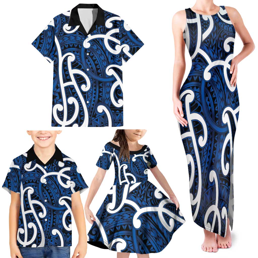 Aotearoa Maori Kowhaiwhai Family Matching Tank Maxi Dress and Hawaiian Shirt Kikorangi Puhoro and Patiki LT9 - Polynesian Pride