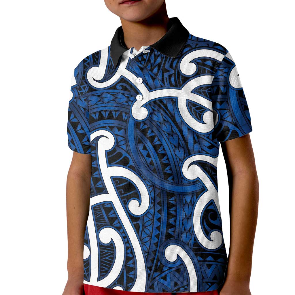 Aotearoa Maori Kowhaiwhai Kid Polo Shirt Kikorangi Puhoro and Patiki LT9 Kid Blue - Polynesian Pride