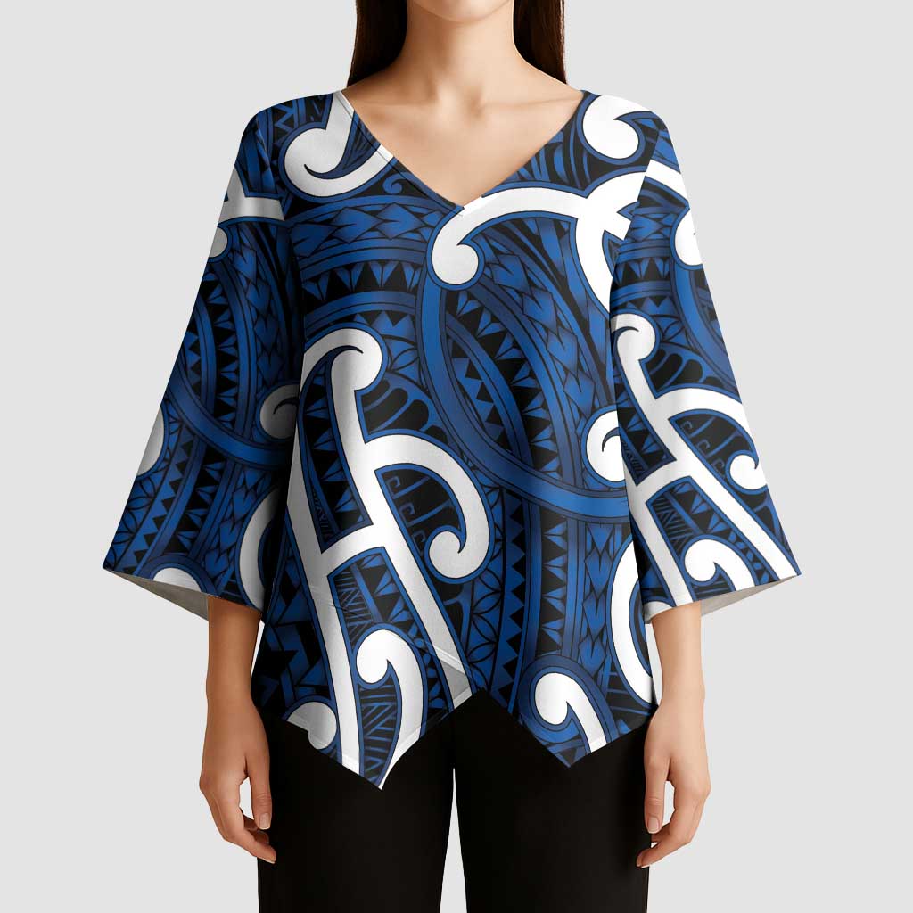 Aotearoa Maori Kowhaiwhai Kimono Sleeve Blouse Kikorangi Puhoro and Patiki LT9 - Polynesian Pride