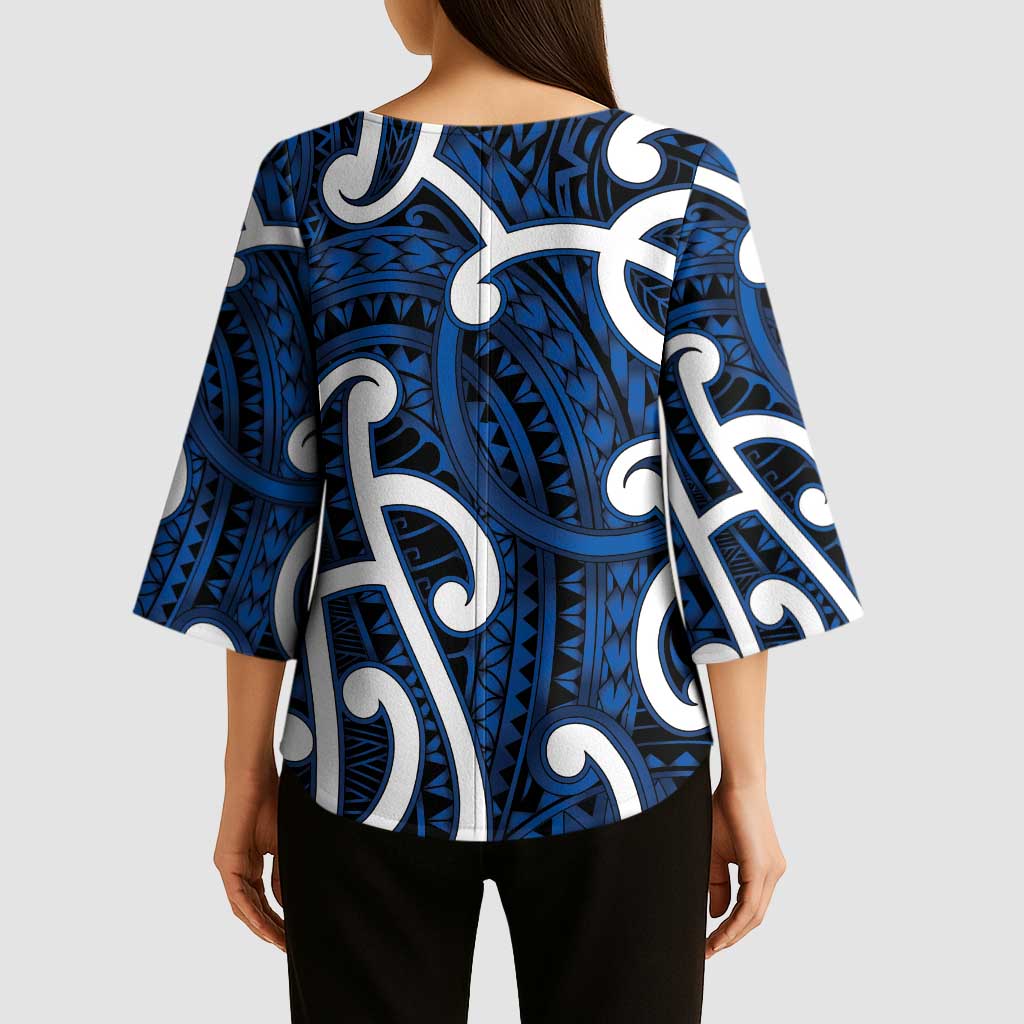 Aotearoa Maori Kowhaiwhai Kimono Sleeve Blouse Kikorangi Puhoro and Patiki LT9 - Polynesian Pride