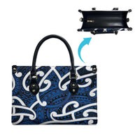 Aotearoa Maori Kowhaiwhai Leather Bag Kikorangi Puhoro and Patiki