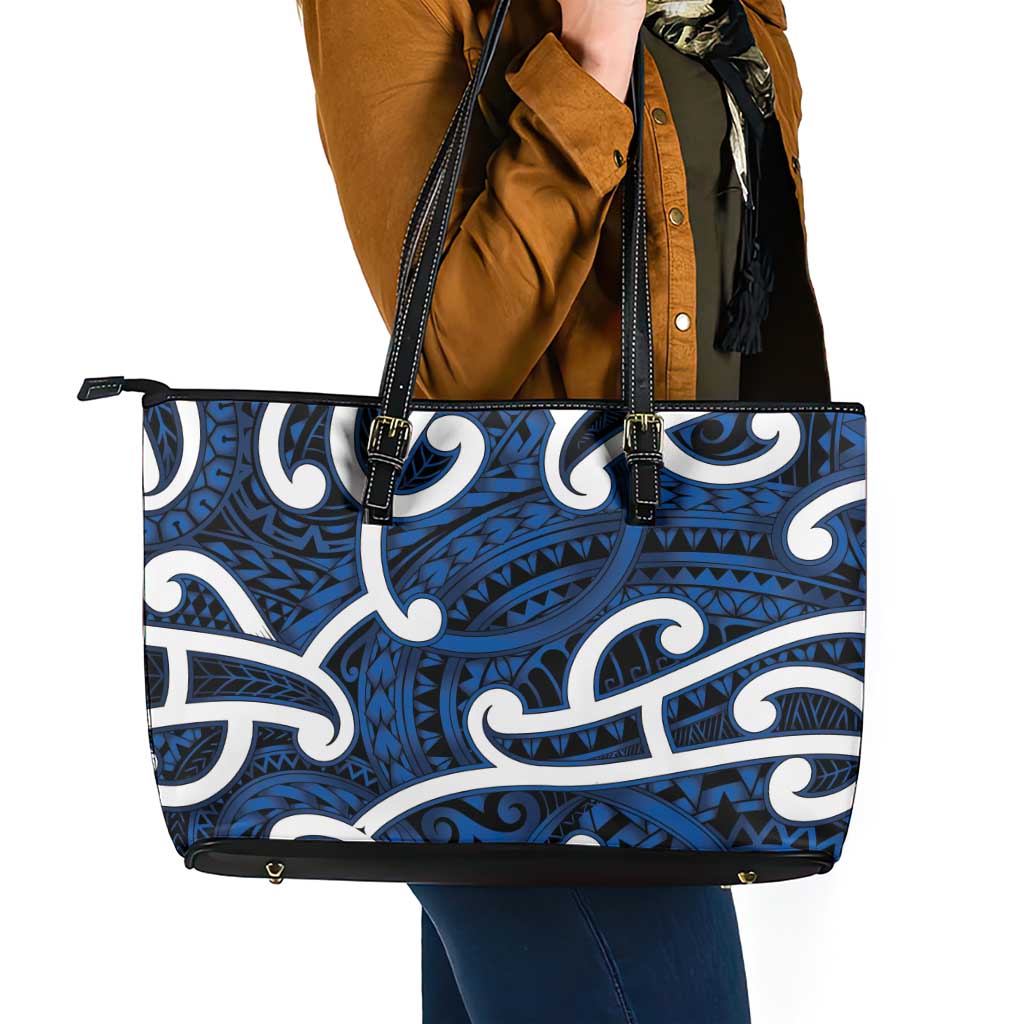 Aotearoa Maori Kowhaiwhai Leather Tote Bag Kikorangi Puhoro and Patiki