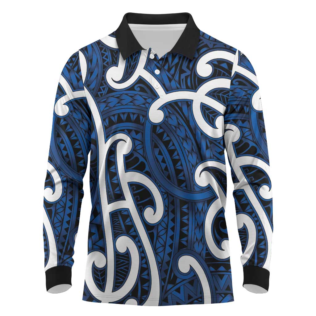 Aotearoa Maori Kowhaiwhai Long Sleeve Polo Shirt Kikorangi Puhoro and Patiki