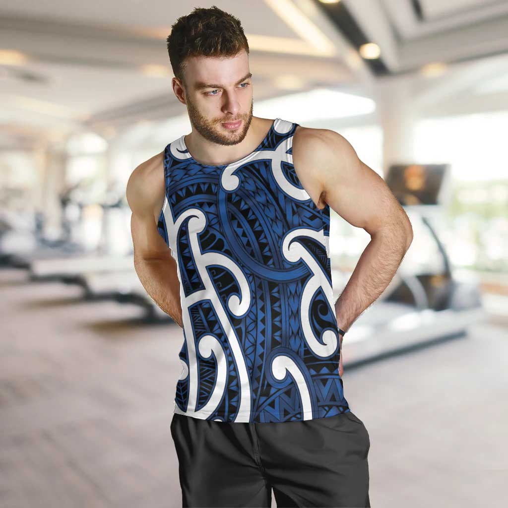 Aotearoa Maori Kowhaiwhai Men Tank Top Kikorangi Puhoro and Patiki LT9 Blue - Polynesian Pride