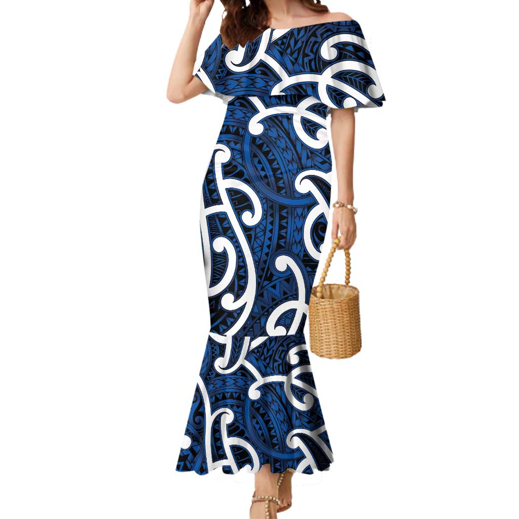 Aotearoa Maori Kowhaiwhai Mermaid Dress Kikorangi Puhoro and Patiki