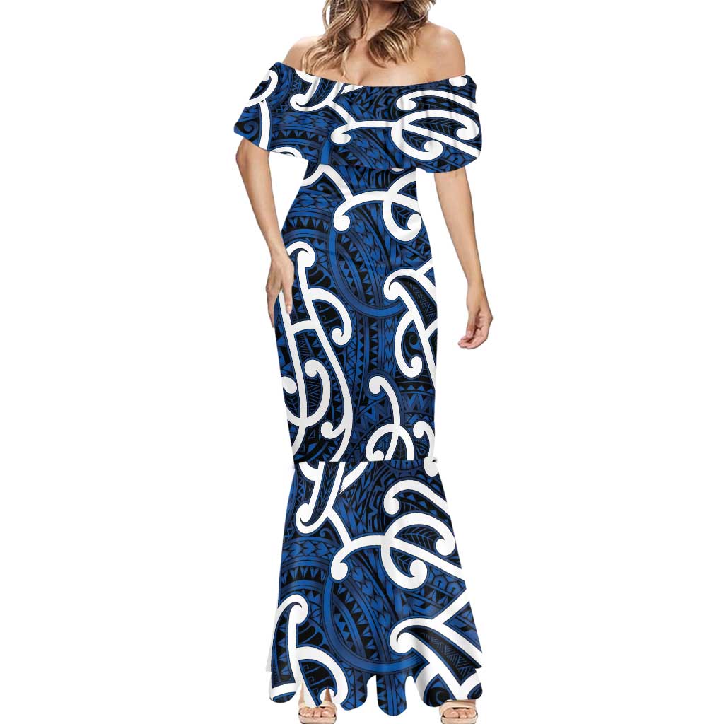 Aotearoa Maori Kowhaiwhai Mermaid Dress Kikorangi Puhoro and Patiki