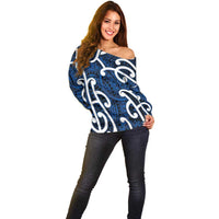 Aotearoa Maori Kowhaiwhai Off Shoulder Sweater Kikorangi Puhoro and Patiki