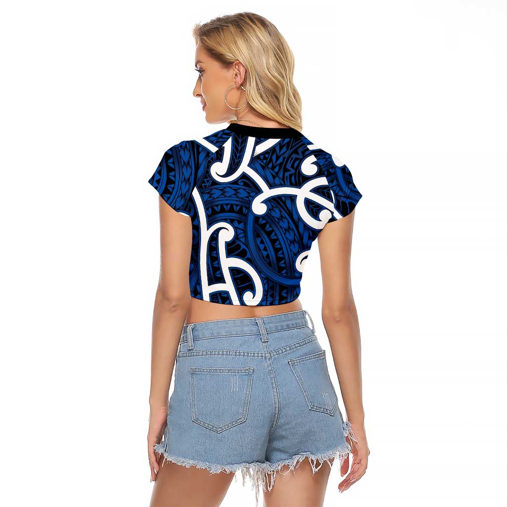 Aotearoa Maori Kowhaiwhai Raglan Cropped T Shirt Kikorangi Puhoro and Patiki