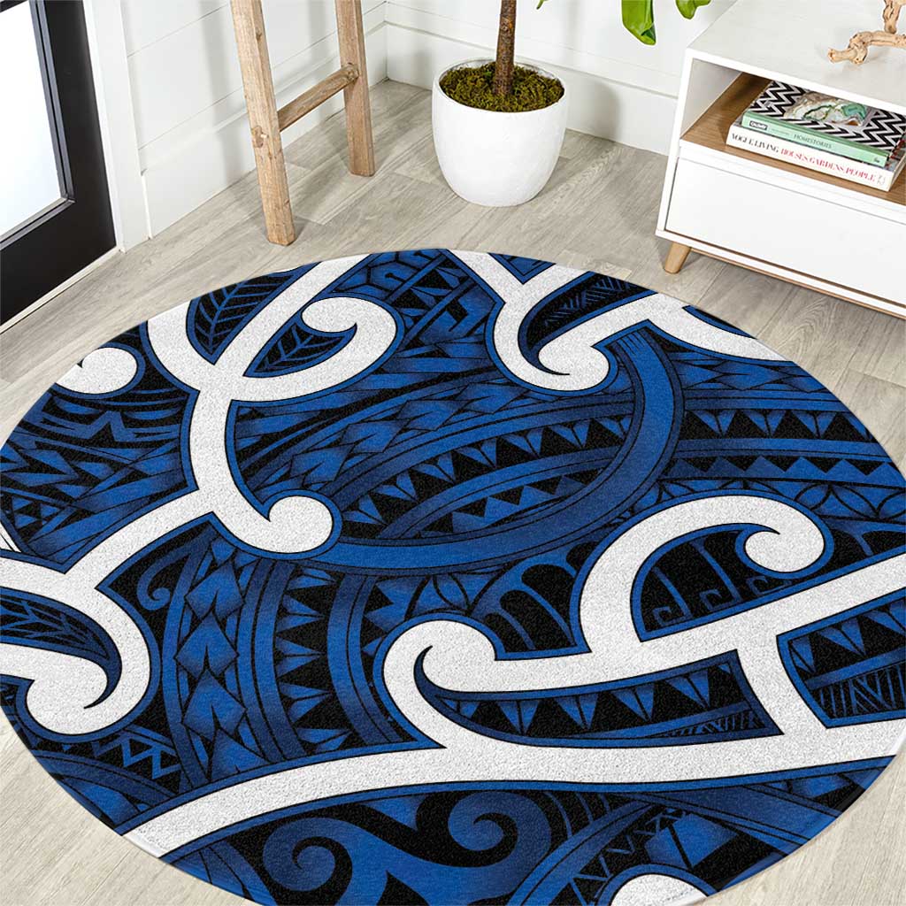 Aotearoa Maori Kowhaiwhai Round Carpet Kikorangi Puhoro and Patiki LT9 Blue - Polynesian Pride