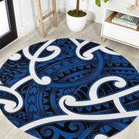 Aotearoa Maori Kowhaiwhai Round Carpet Kikorangi Puhoro and Patiki