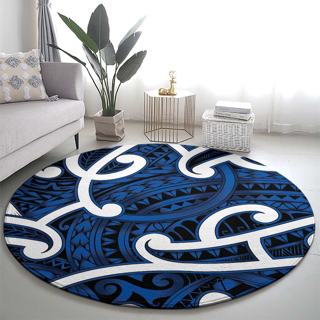 Aotearoa Maori Kowhaiwhai Round Carpet Kikorangi Puhoro and Patiki