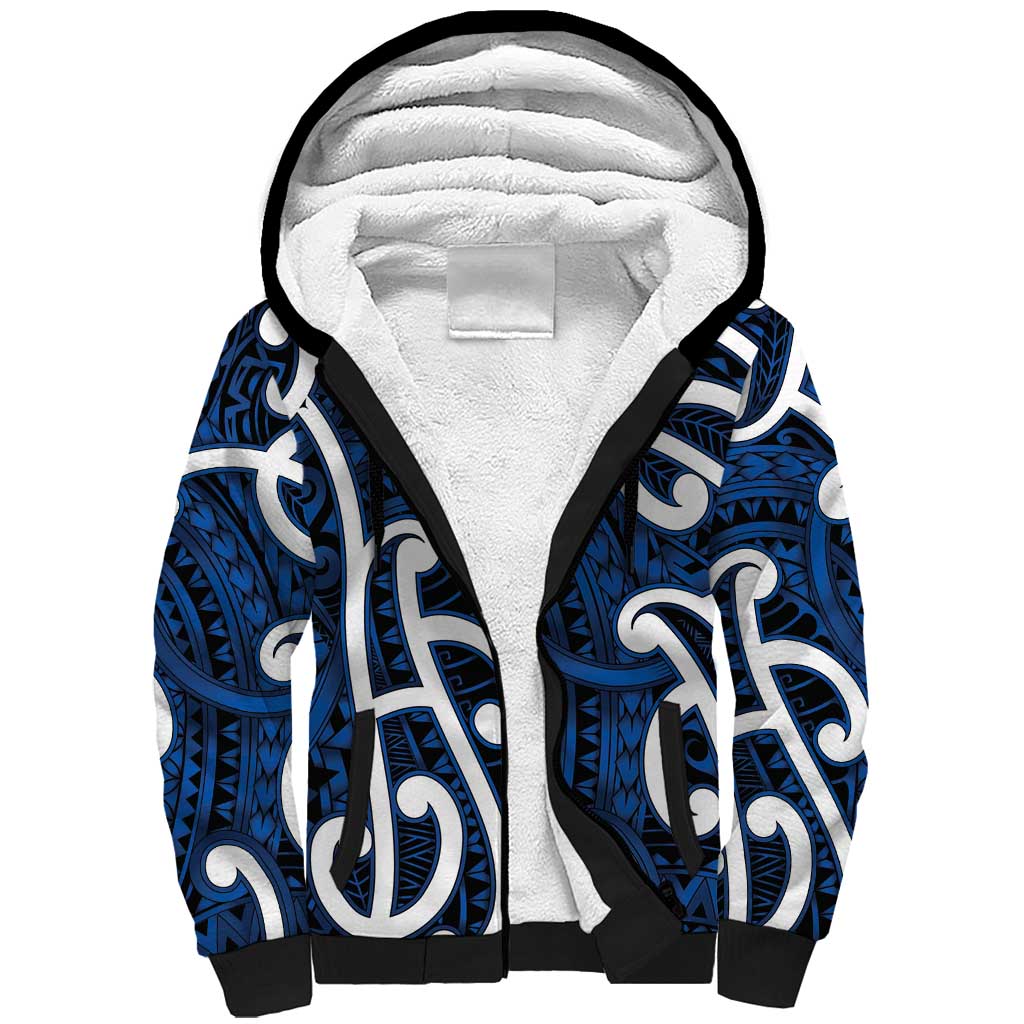 Aotearoa Maori Kowhaiwhai Sherpa Hoodie Kikorangi Puhoro and Patiki
