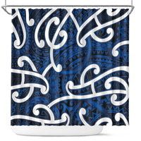 Aotearoa Maori Kowhaiwhai Shower Curtain Kikorangi Puhoro and Patiki LT9 Blue - Polynesian Pride