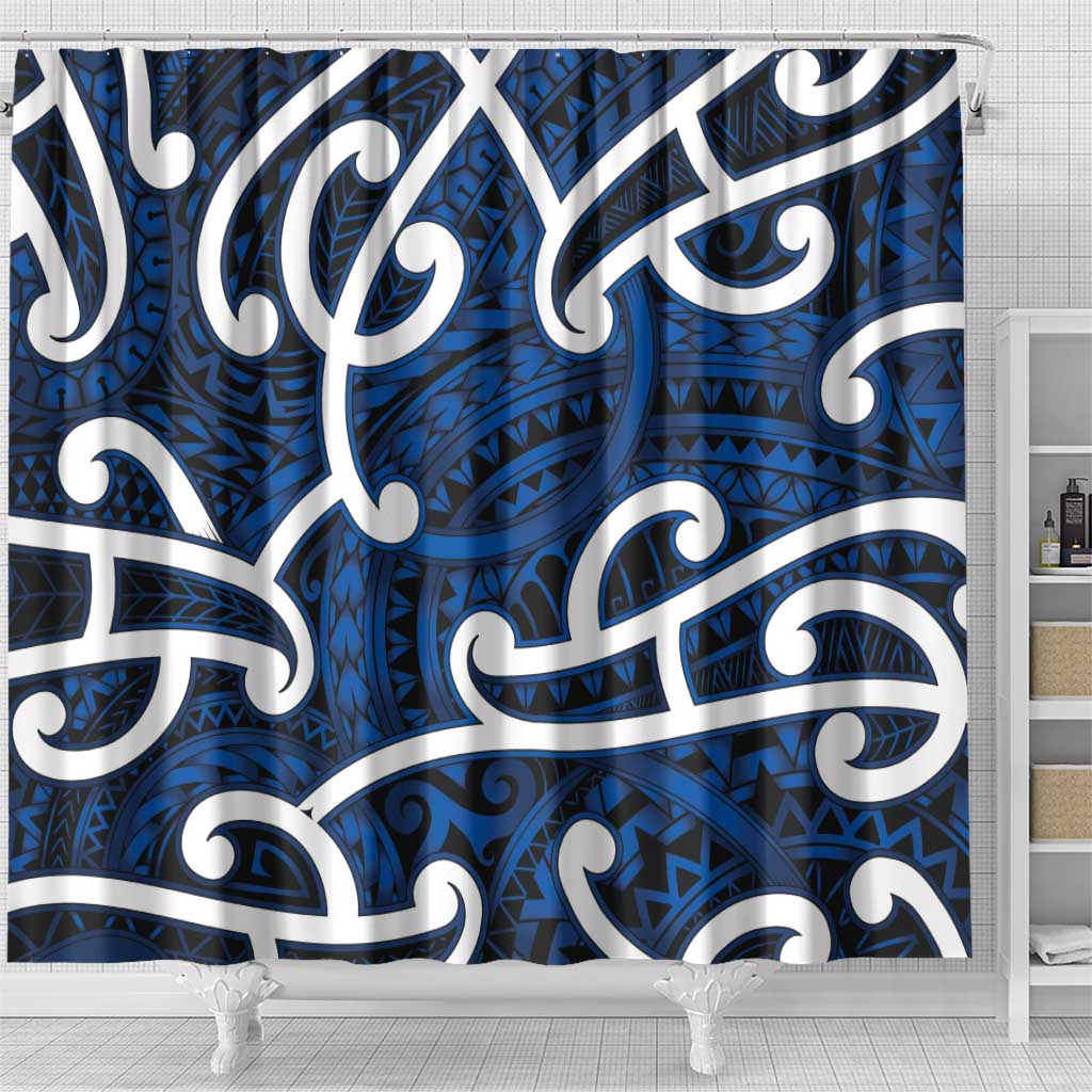 Aotearoa Maori Kowhaiwhai Shower Curtain Kikorangi Puhoro and Patiki LT9 - Polynesian Pride