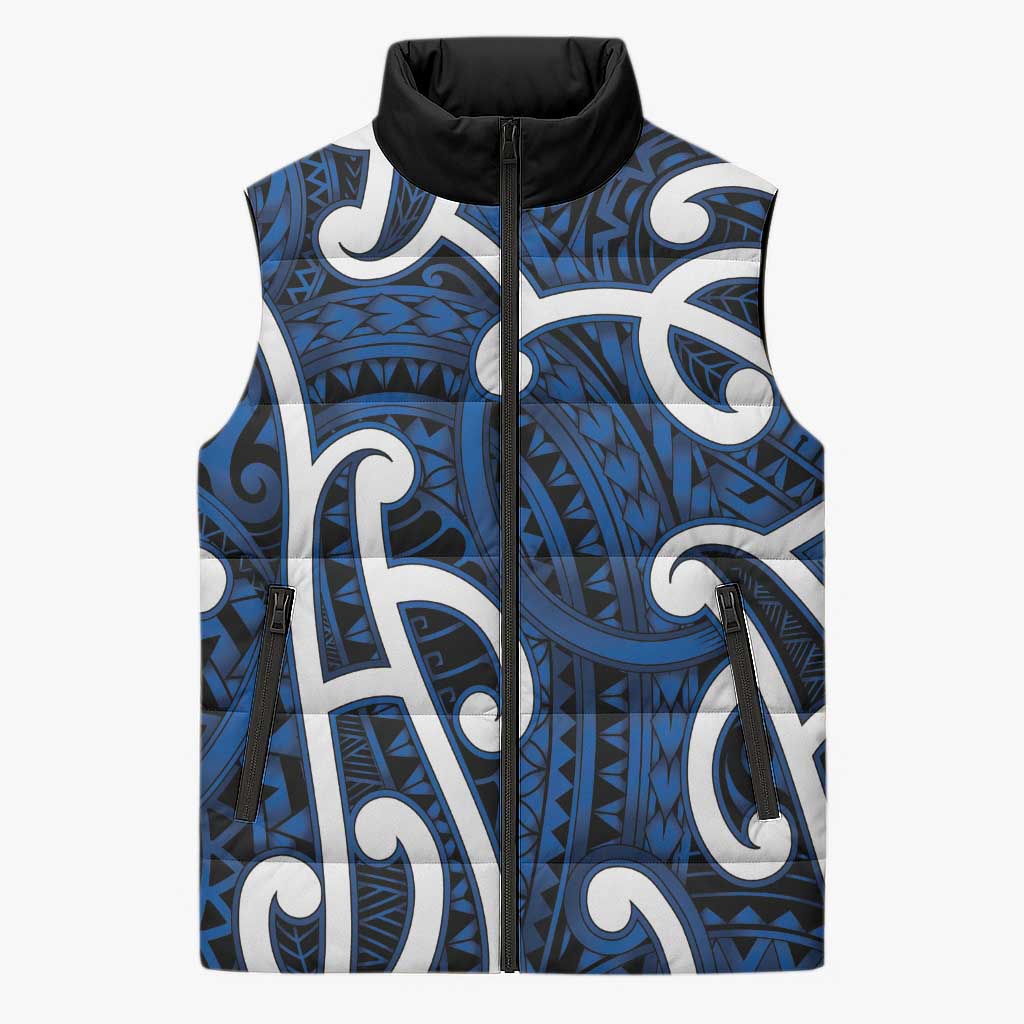 Aotearoa Maori Kowhaiwhai Sleeveless Puffer Jacket Kikorangi Puhoro and Patiki LT9 Unisex Blue - Polynesian Pride