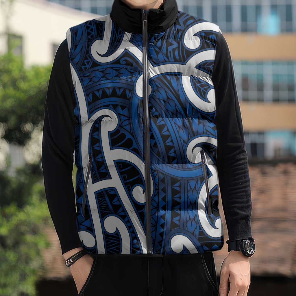 Aotearoa Maori Kowhaiwhai Sleeveless Puffer Jacket Kikorangi Puhoro and Patiki