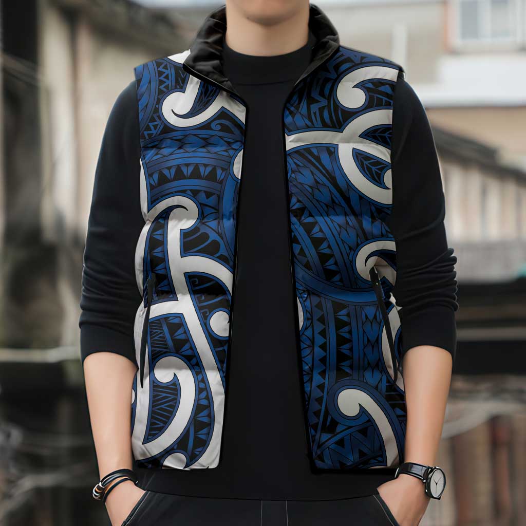 Aotearoa Maori Kowhaiwhai Sleeveless Puffer Jacket Kikorangi Puhoro and Patiki