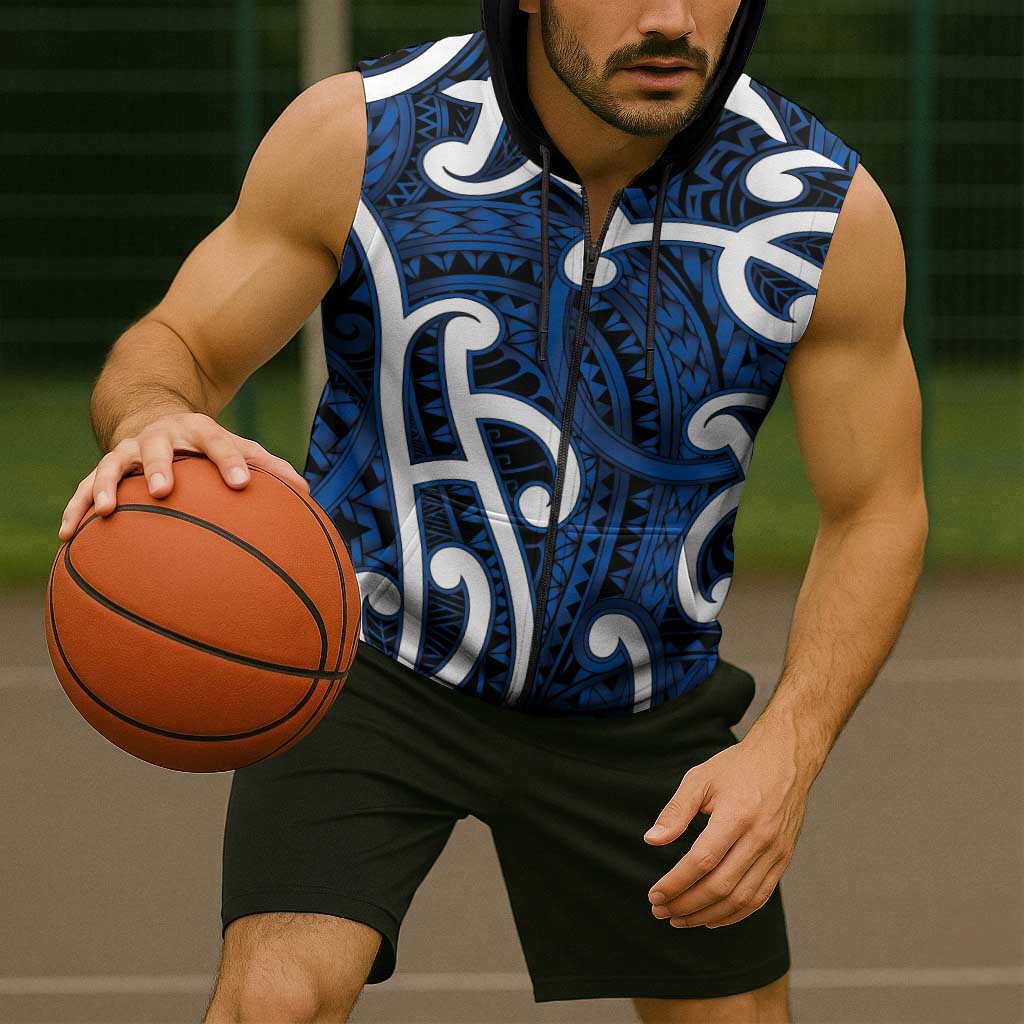 Aotearoa Maori Kowhaiwhai Sleeveless Zip Hoodie Kikorangi Puhoro and Patiki LT9 - Polynesian Pride