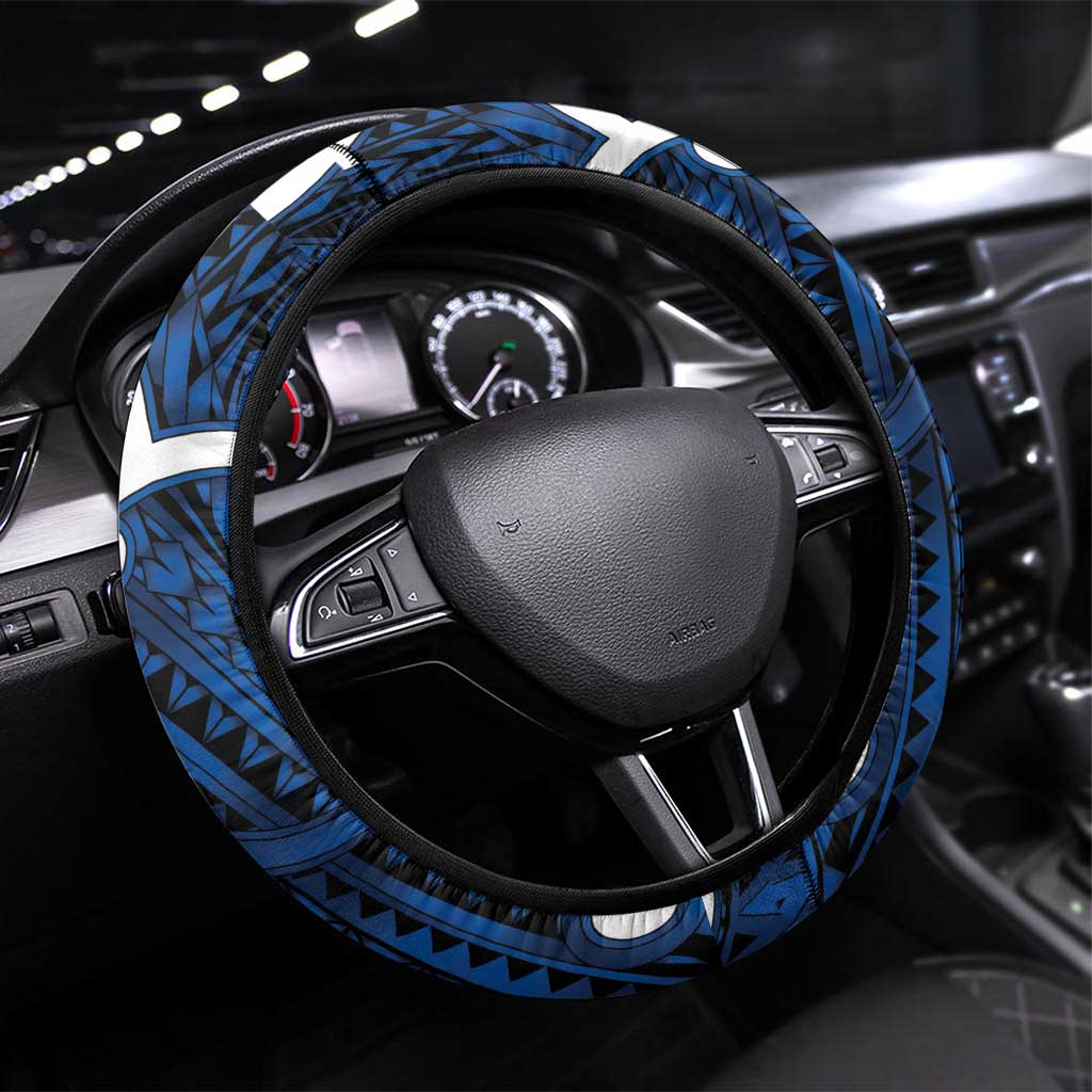 Aotearoa Maori Kowhaiwhai Steering Wheel Cover Kikorangi Puhoro and Patiki LT9 Universal Fit Blue - Polynesian Pride