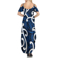 Aotearoa Maori Kowhaiwhai Summer Maxi Dress Kikorangi Puhoro and Patiki