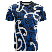 Aotearoa Maori Kowhaiwhai T Shirt Kikorangi Puhoro and Patiki LT9 Blue - Polynesian Pride