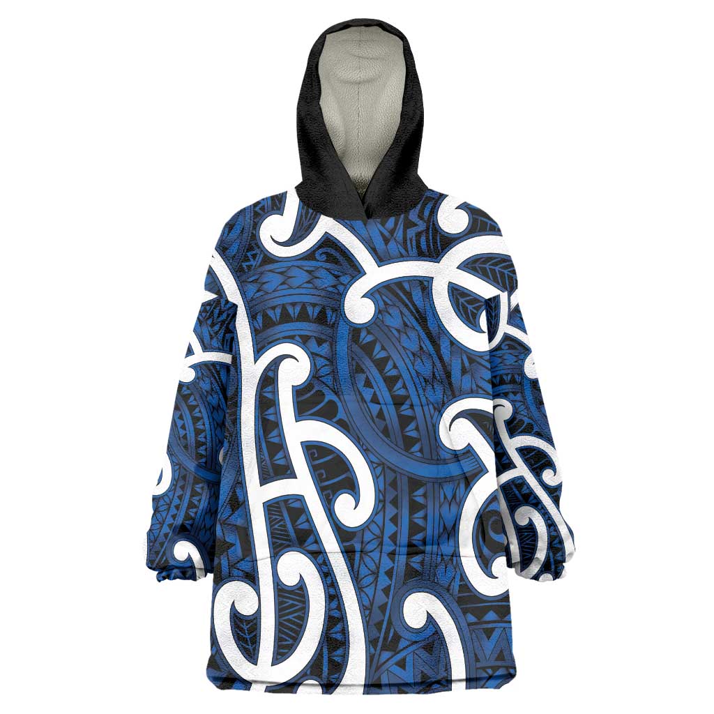 Aotearoa Maori Kowhaiwhai Wearable Blanket Hoodie Kikorangi Puhoro and Patiki
