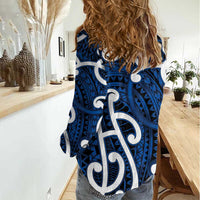 Aotearoa Maori Kowhaiwhai Women Casual Shirt Kikorangi Puhoro and Patiki